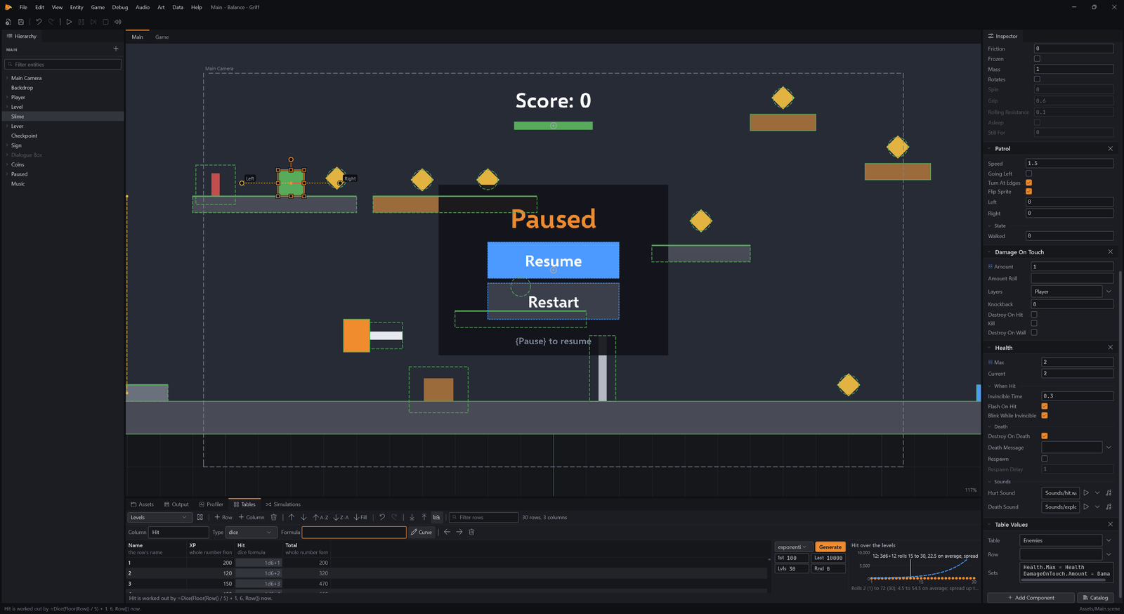 Dice on the chart (the editor)